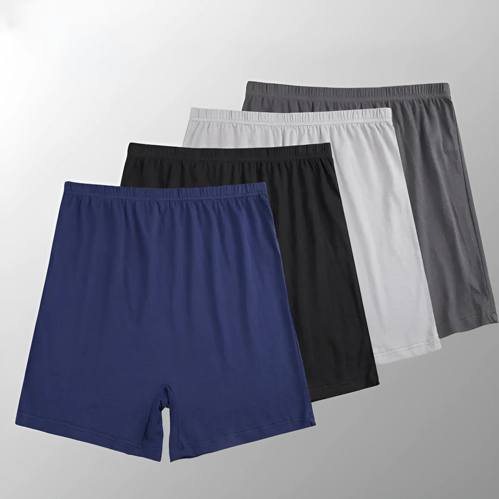 Men's solid colour high-waist boxer shorts in modal fabric showing colour options and sizing