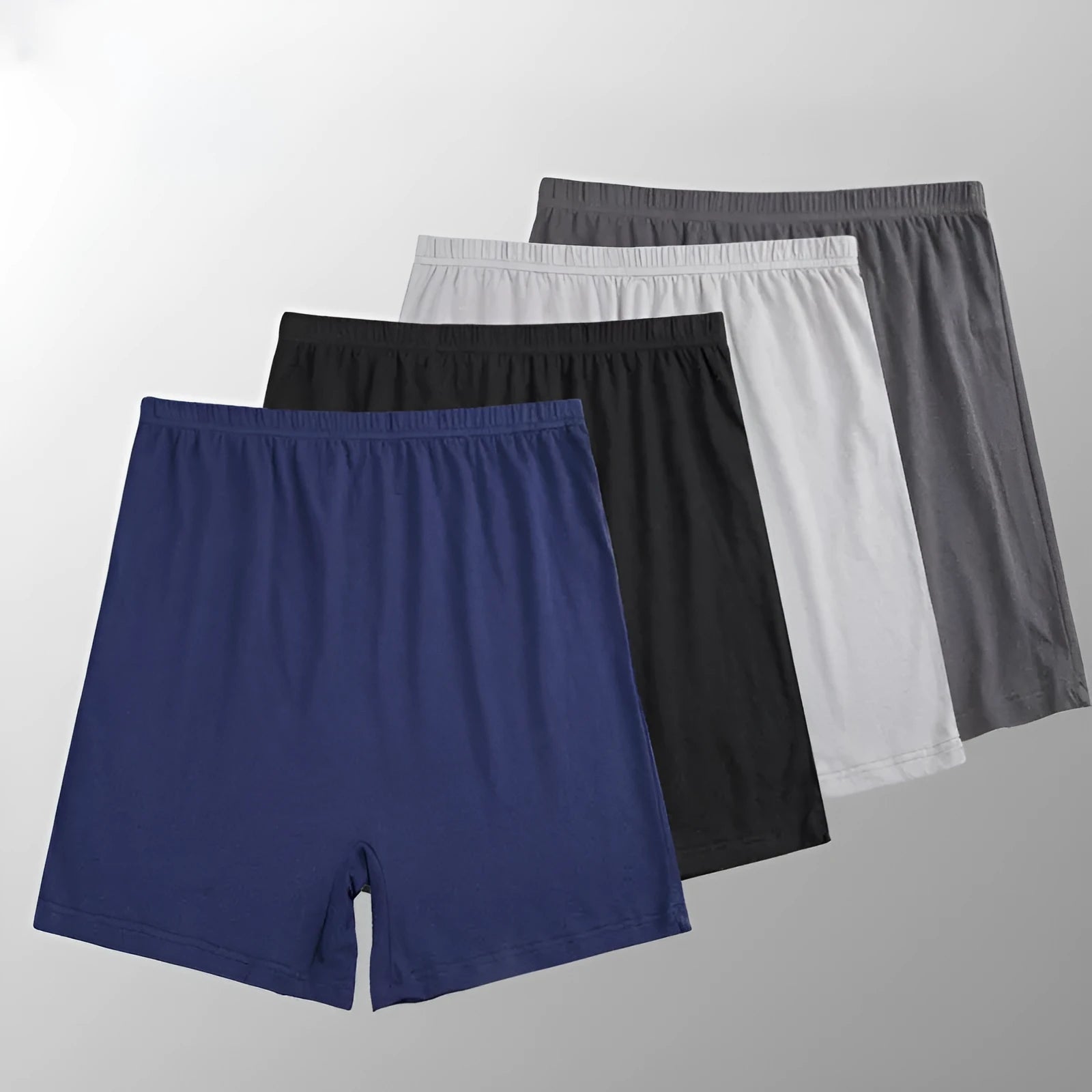 Men's solid colour high-waist boxer shorts in modal fabric showing colour options and sizing