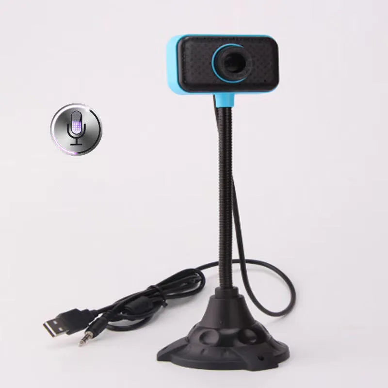 Desktop USB camera with built-in microphone, 8MP CMOS sensor, 640x480 resolution, plastic housing, blue black colour