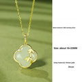 Hetian jade bracelet and necklace set with silver leaf inlay in national style design