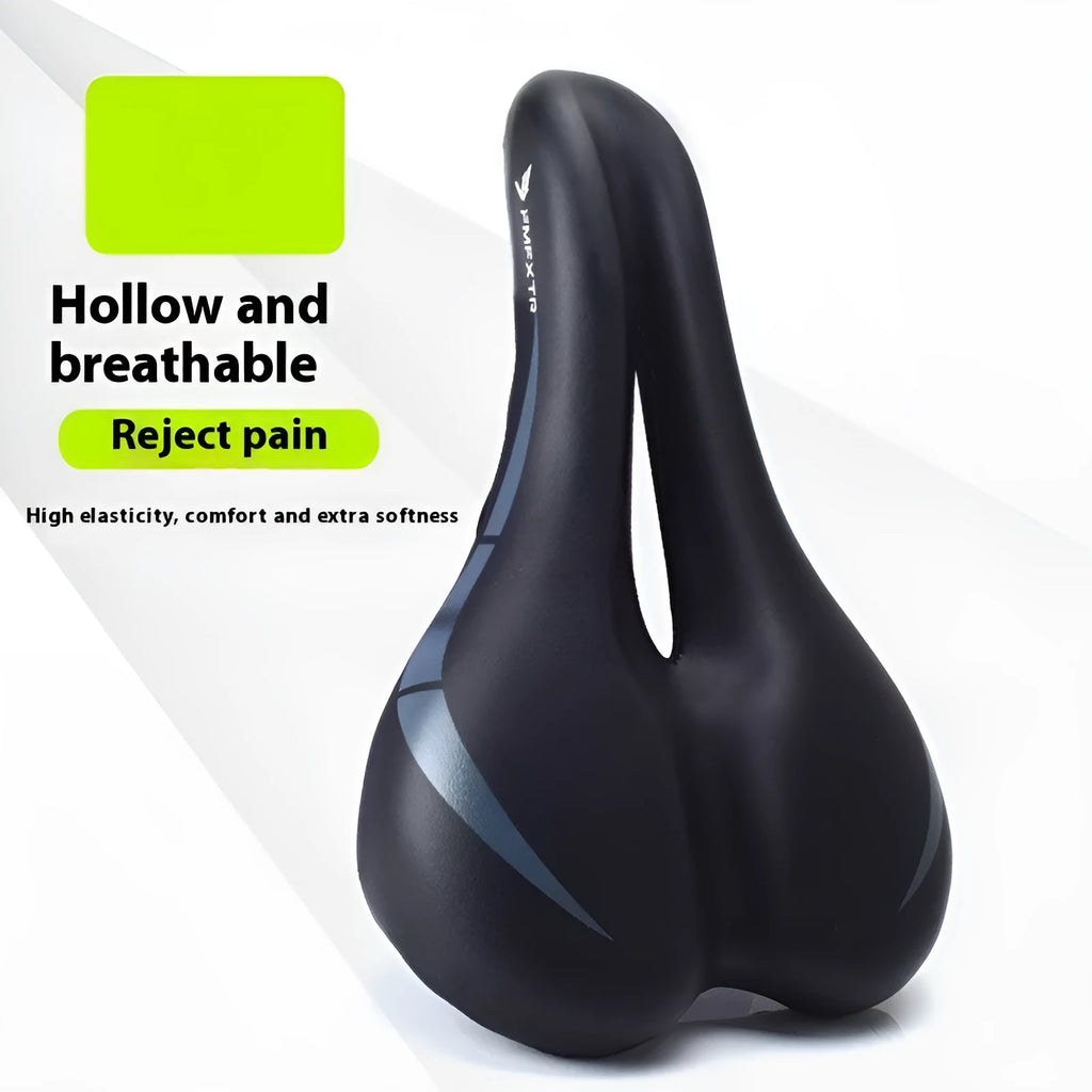 Bicycle seat cushion with hollow centre, shown in 3147 colour pattern, next to an L clamp ring.