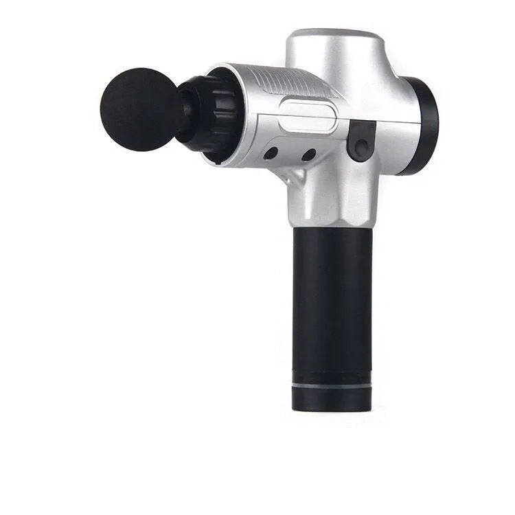 Black fascia gun massager with brushless motor and LCD touch screen for muscle relaxation