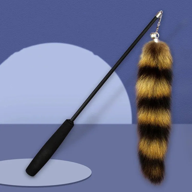 Black cat toy wand with long elastic string for interactive play sessions