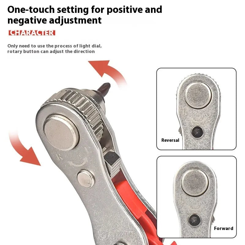 8-in-1 two-way ratchet screwdriver with S2 alloy tool steel cutter head 14.5cm