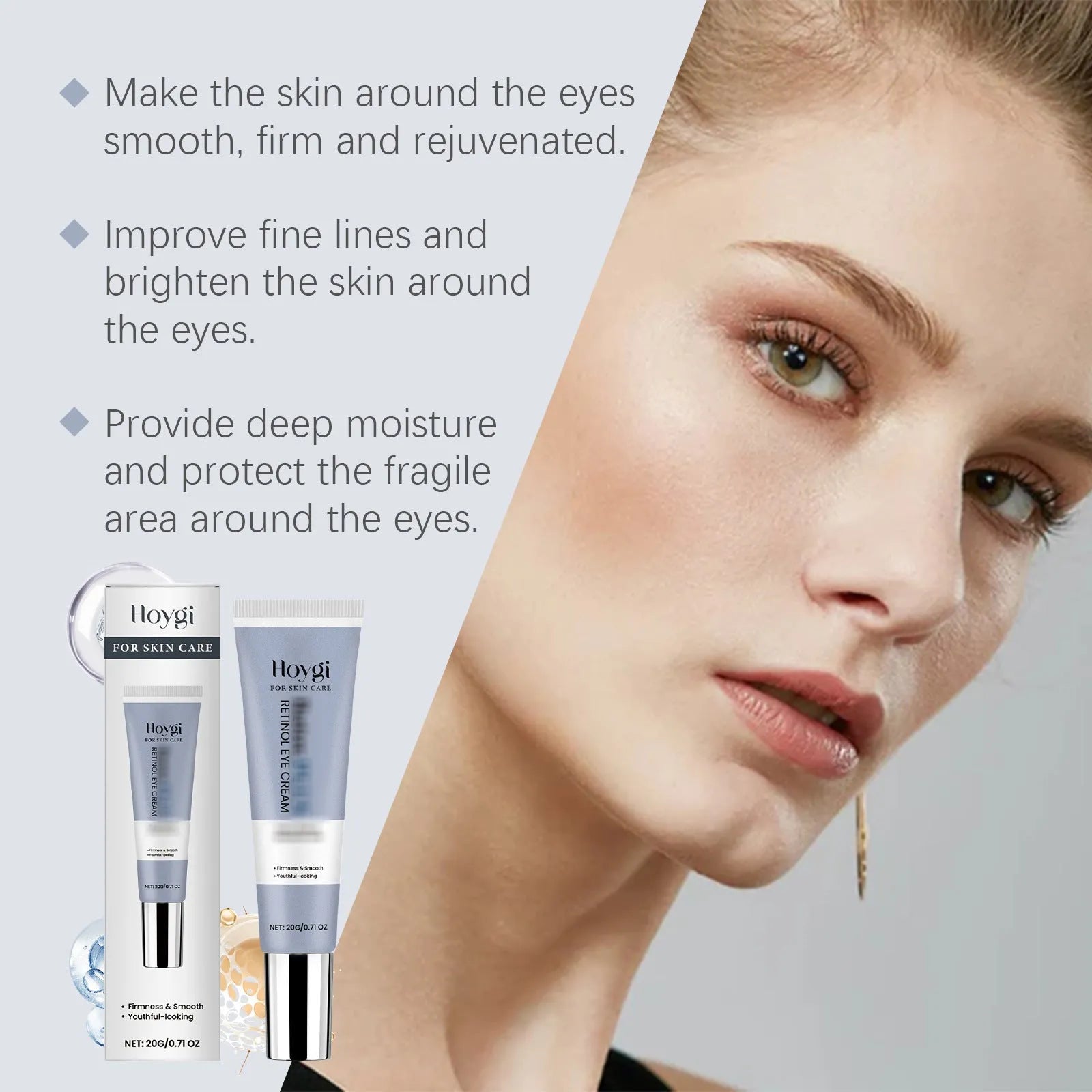 Retinol eye cream container with 20g soft moisturising formula for under-eye application