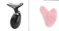 Black silver electric neck massager device with LED lights showing EMS microcurrent and thermal functions