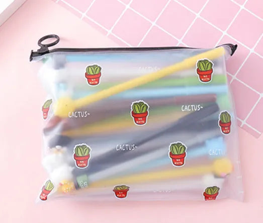 Marvel Cactus Boys and Girls themed set of 20 black 0.5mm ballpoint pens inside a rectangular plastic storage case.