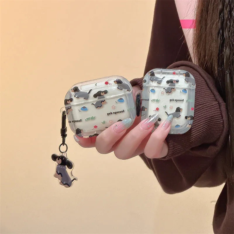 Cartoon sausage dog silicone protective cover for Apple AirPods with embossed sweater pendant design