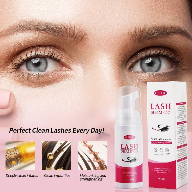 60ml bottle of lash shampoo mousse eyelash cleaning solution, 3.7cm wide.