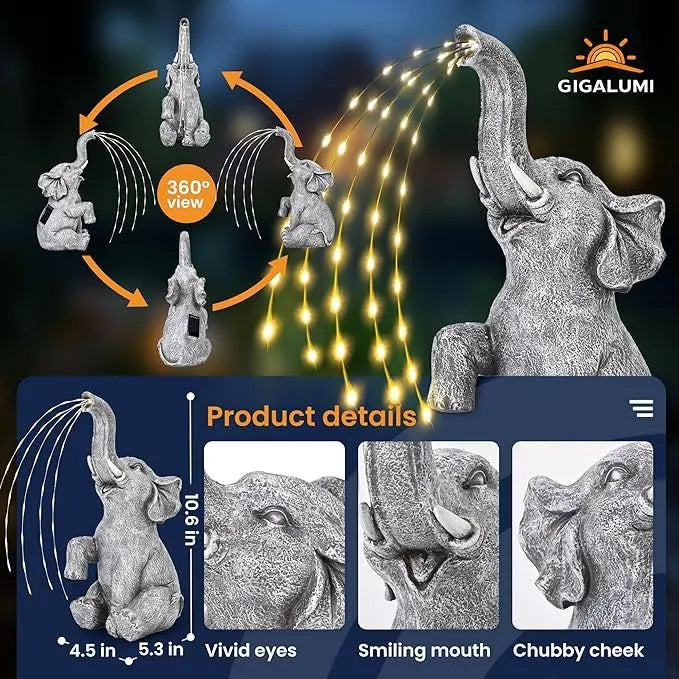 Resin elephant statue with built-in LED light for outdoor garden decoration