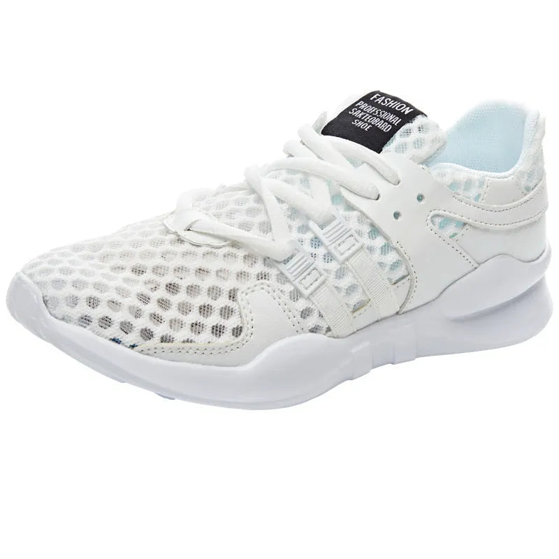 Casual low-top mesh sneakers with hollow breathable design in black and white colour options