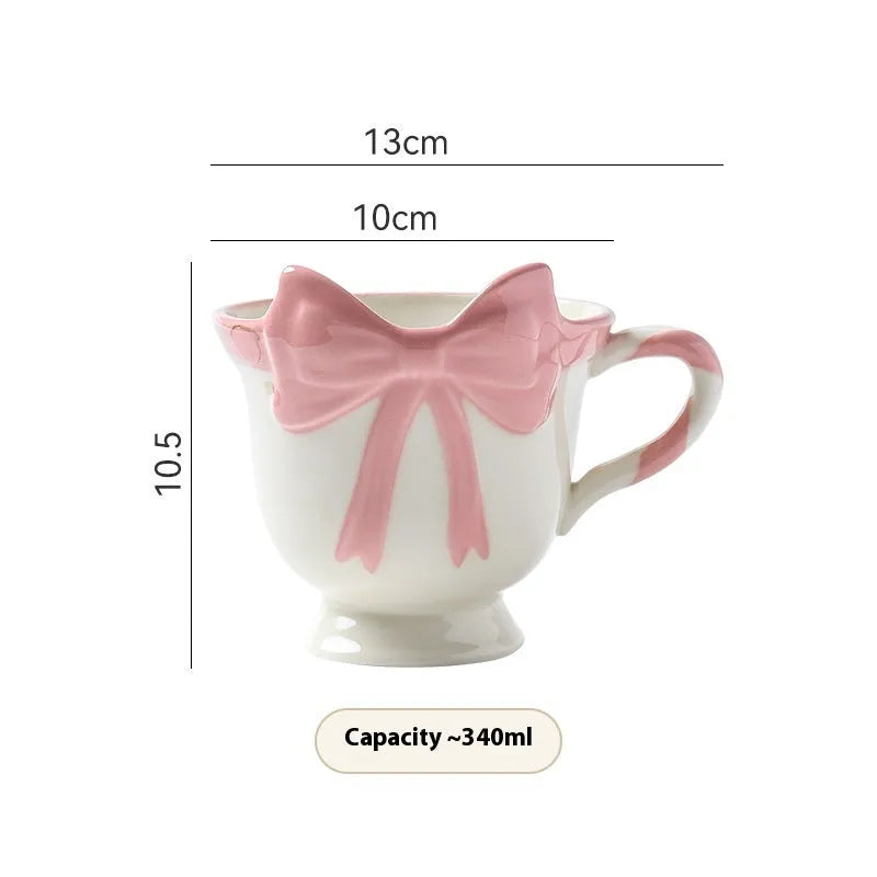 Girl heart bow design ceramic mug in white powder or black pink colour with 350ml capacity