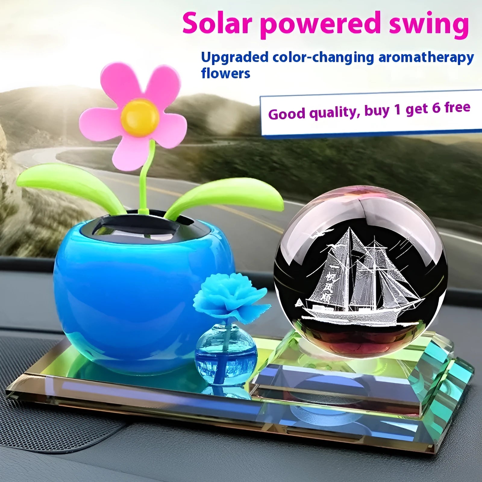 Crystal glass carving car decoration doll with perfume function in blue colour