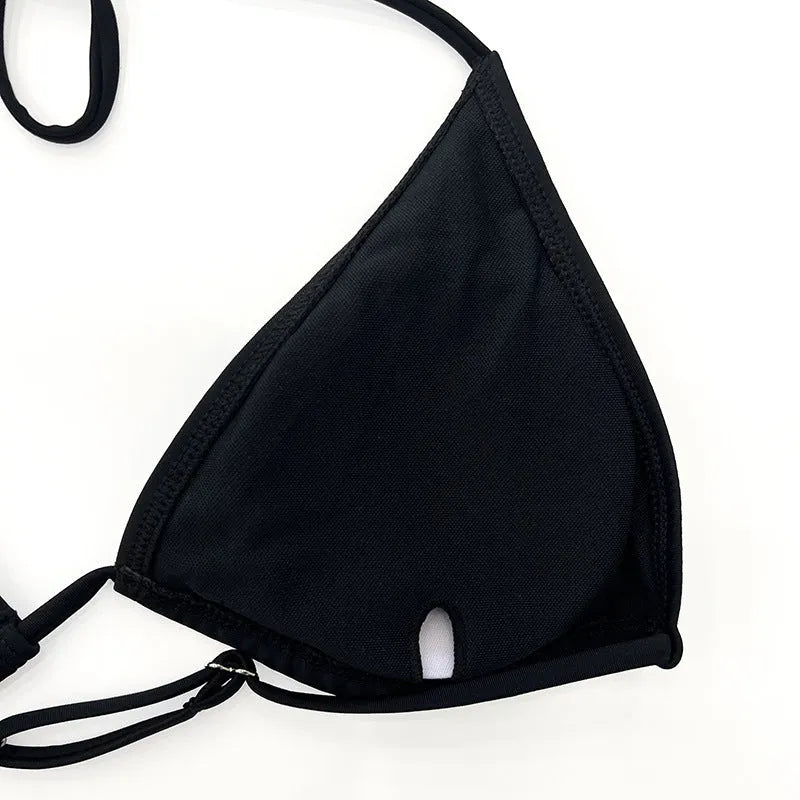 Black mesh four-piece bikini set for women with long sleeves