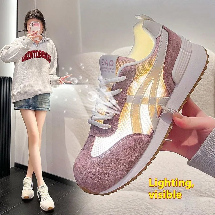 Women's white lace-up casual sneakers with round toe and flat heel