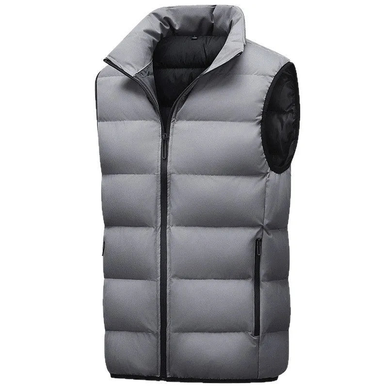 Men's casual breathable polyester waterproof vest in black, front view, straight hem design