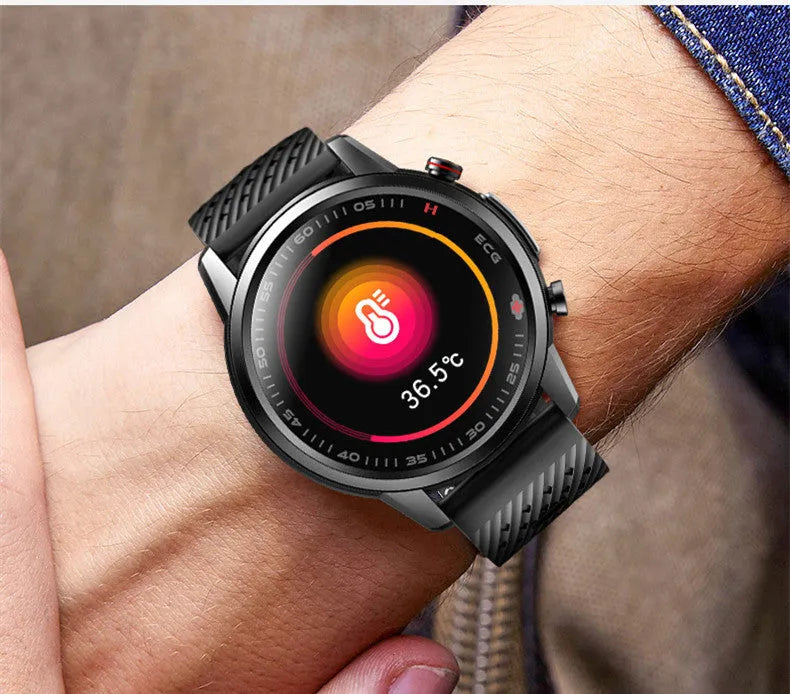 F800 ECG Blood Pressure Sports Smart Watch in black with 1.3-inch screen on a TPU wristband.