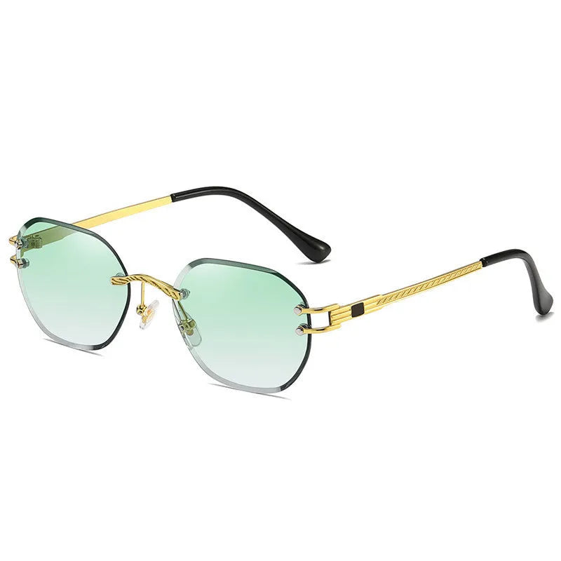 Gold metal frame sunglasses with gradient polycarbonate lenses in blue, gray, tea, pink, green and purple colour options