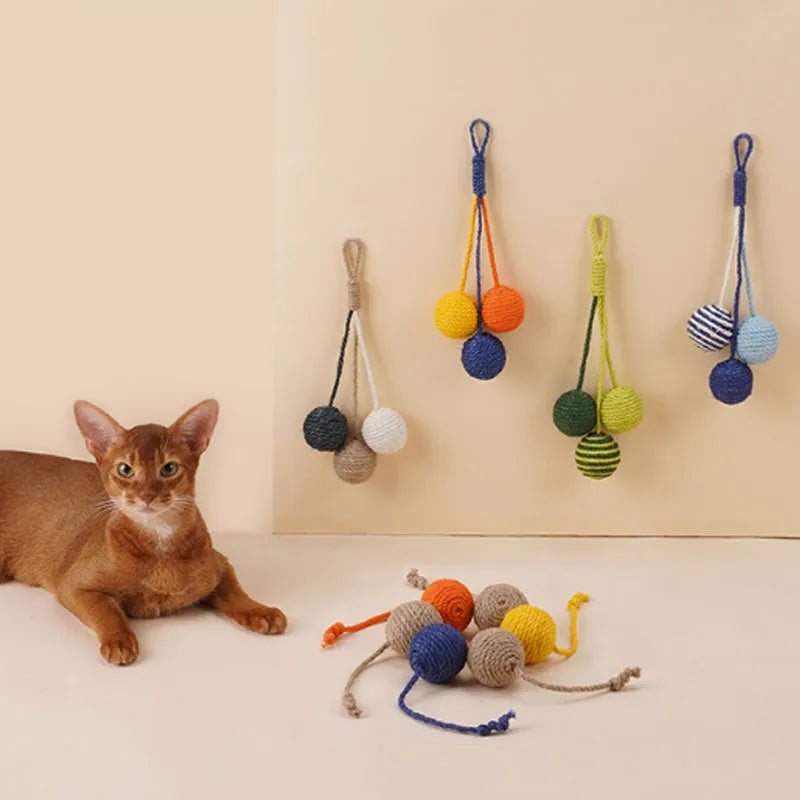 Cat toy set with blue teaser wand featuring a catnip ball and a separate self-play toy on a white background.