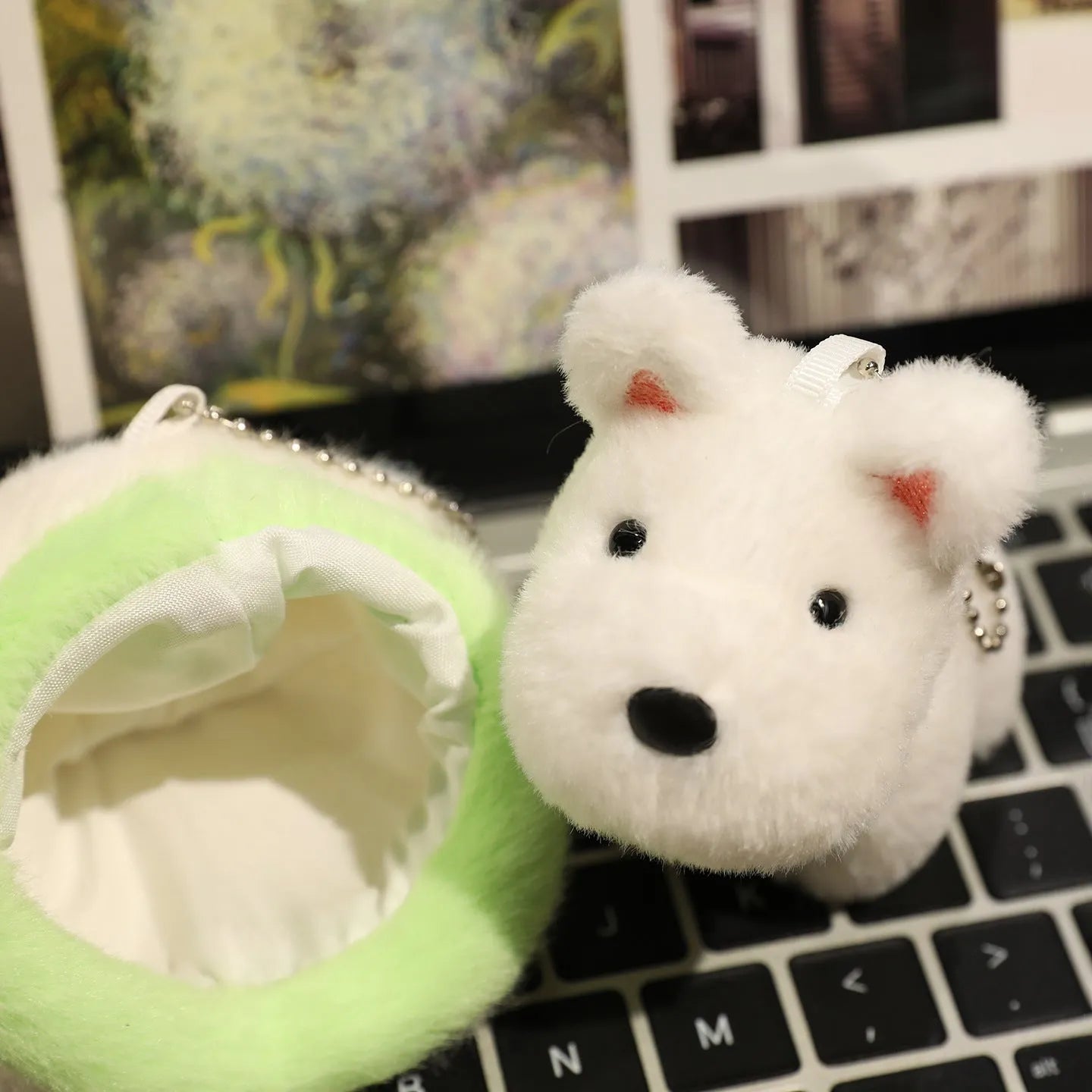 9cm dog plush toy keychain pendant of a Corgi with PP cotton filling and a keyring loop