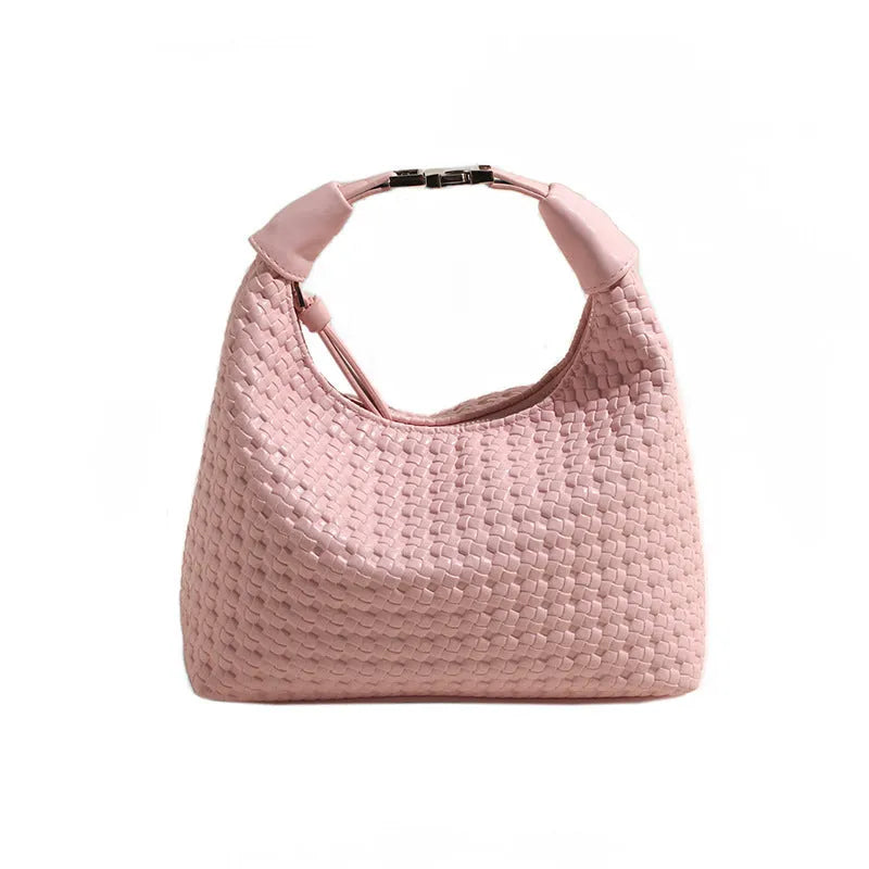 Soft PU leather bucket-style messenger bag in beige with a front sandwich pocket and shoulder strap.