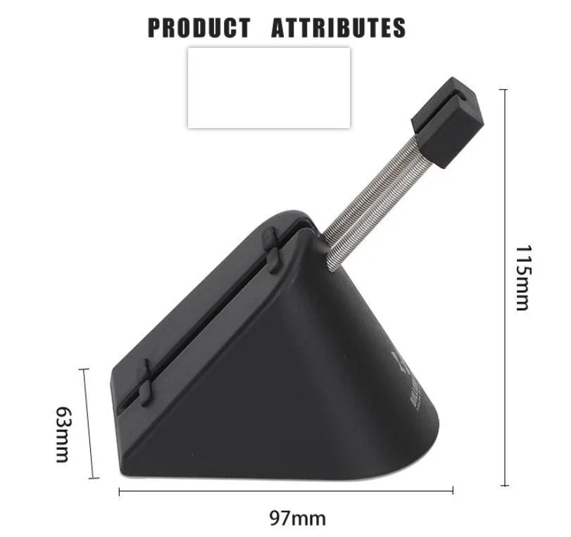 Black ABS plastic cable bracket holding a wired mouse cord on a desk