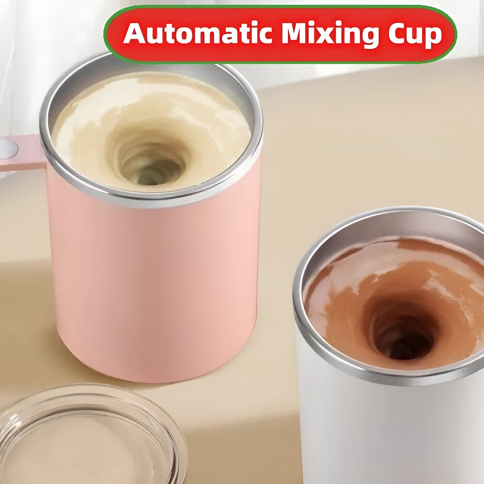 Portable automatic mixing coffee cup with magnetic stirring and stainless steel interior