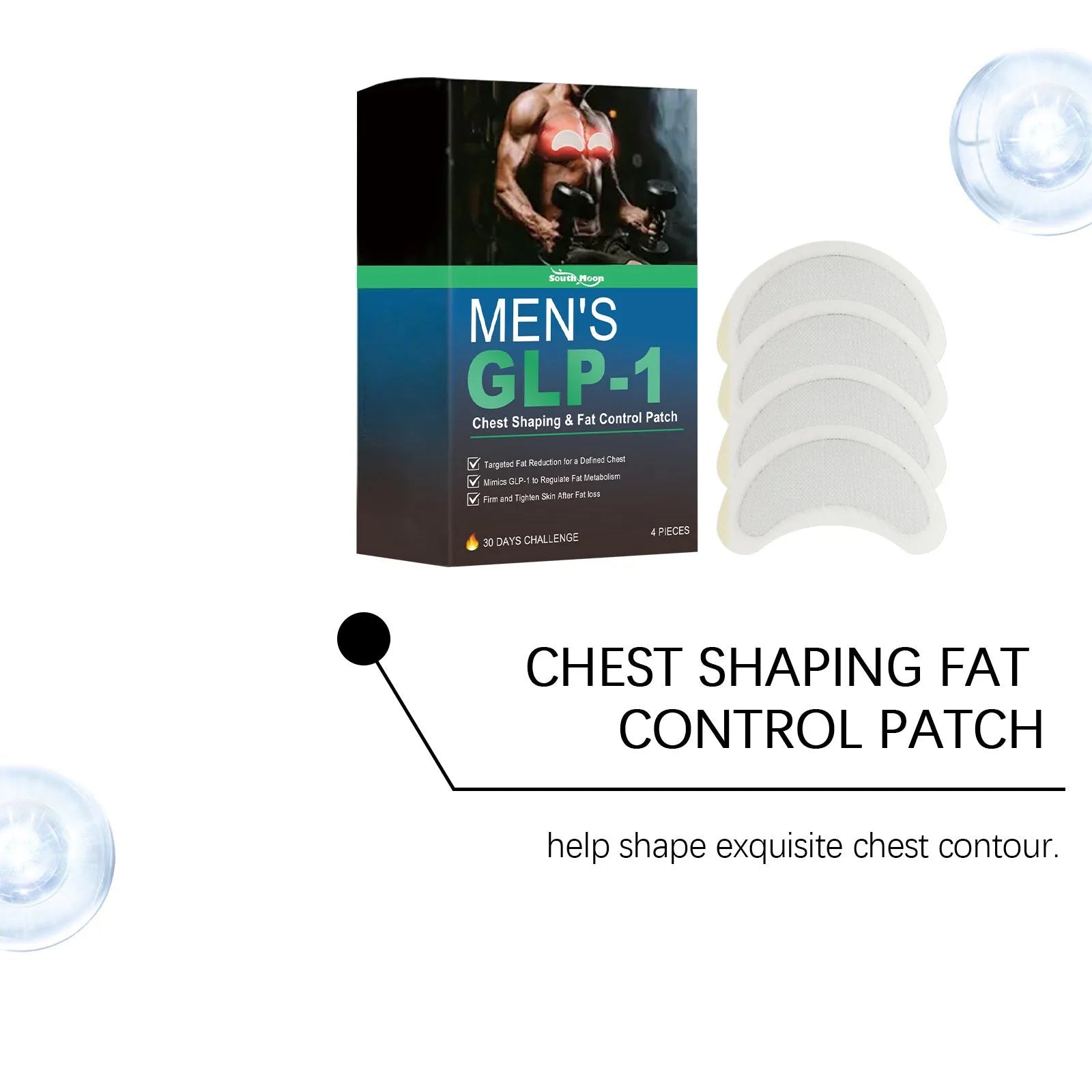 Pack of four thin men's figure control chest patches with mugwort and ginger extracts