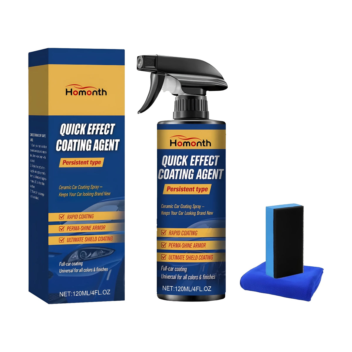 Quick Effect Coating Agent 120ml bottle with towel and sponge for car detailing