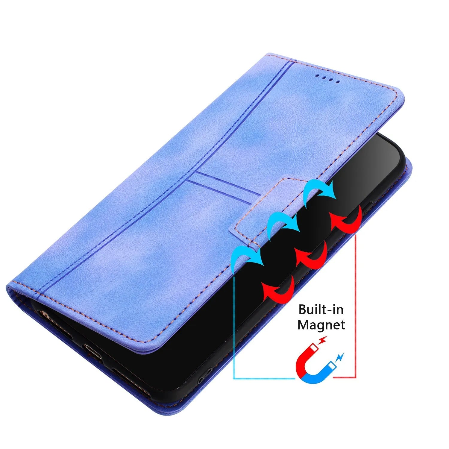 PU leather phone case with multi-card insert and bracket for Samsung A14 in black