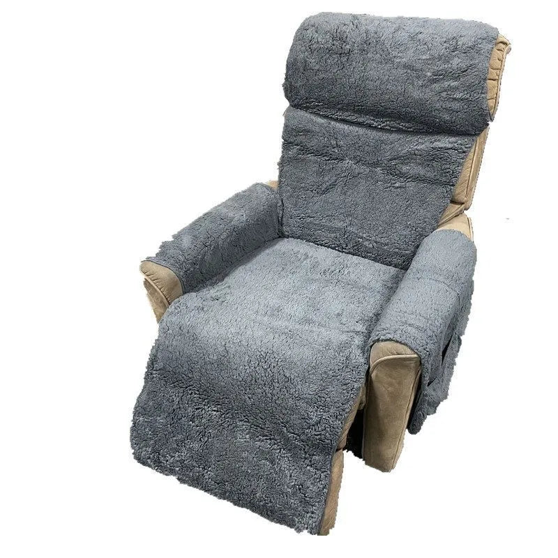 Polyester sofa cushion slipcover in lambswool beige colour on a sofa seat.