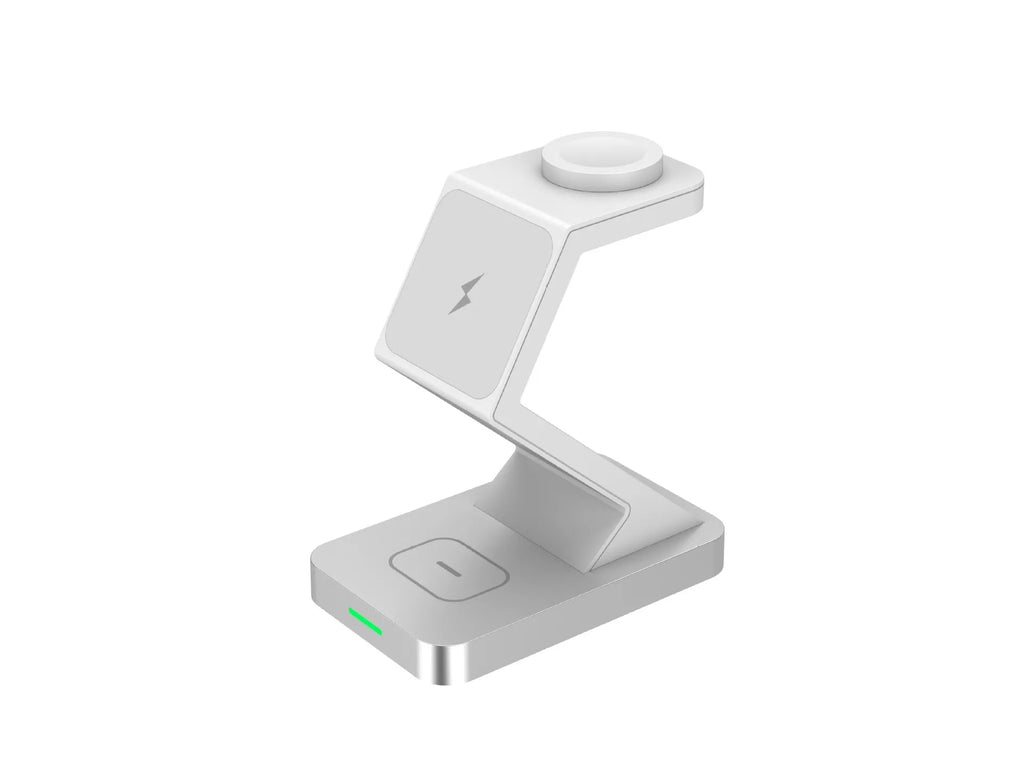 Three in one magnetic wireless charger phone holder with Type-C interface, shown in black or white, X3 suit model