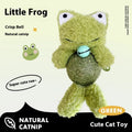 Plush catnip toy shaped like a bear, rabbit, or frog with a mint ball and bell, shown next to a 15cm ruler.