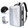 Men's black business backpack with waterproof Oxford cloth exterior and curved shoulder straps