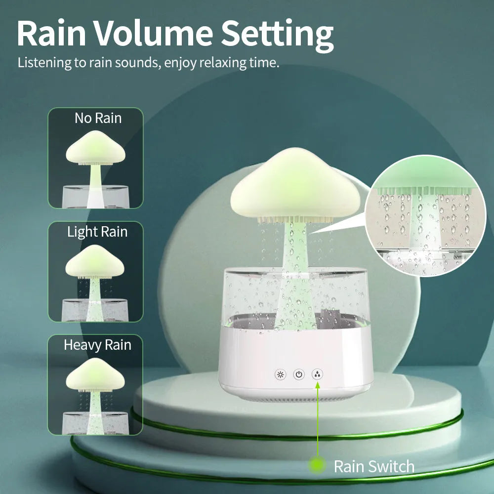 White raining cloud design desktop humidifier and night light with wood grain base