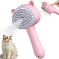 Cat ear-shaped steam brush with soft rubber bristles and release button for pet grooming