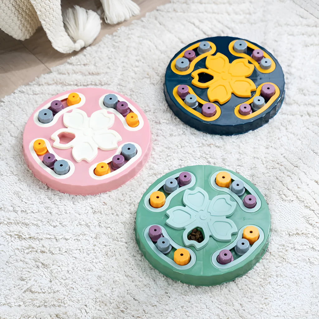 Dog slow feeder interactive bowl with maze pattern in blue, green or pink colours