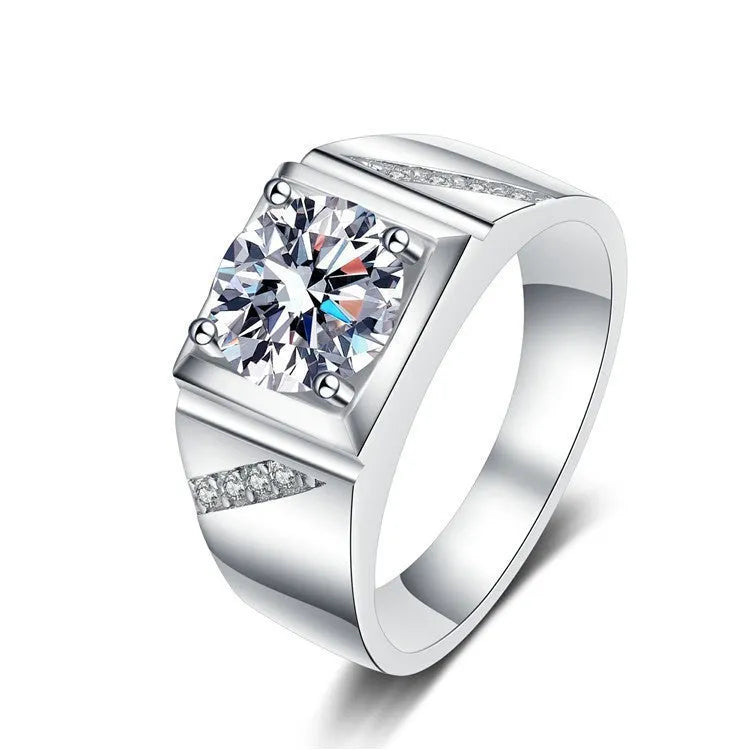 Large square diamond men's ring made from copper with an adjustable band.