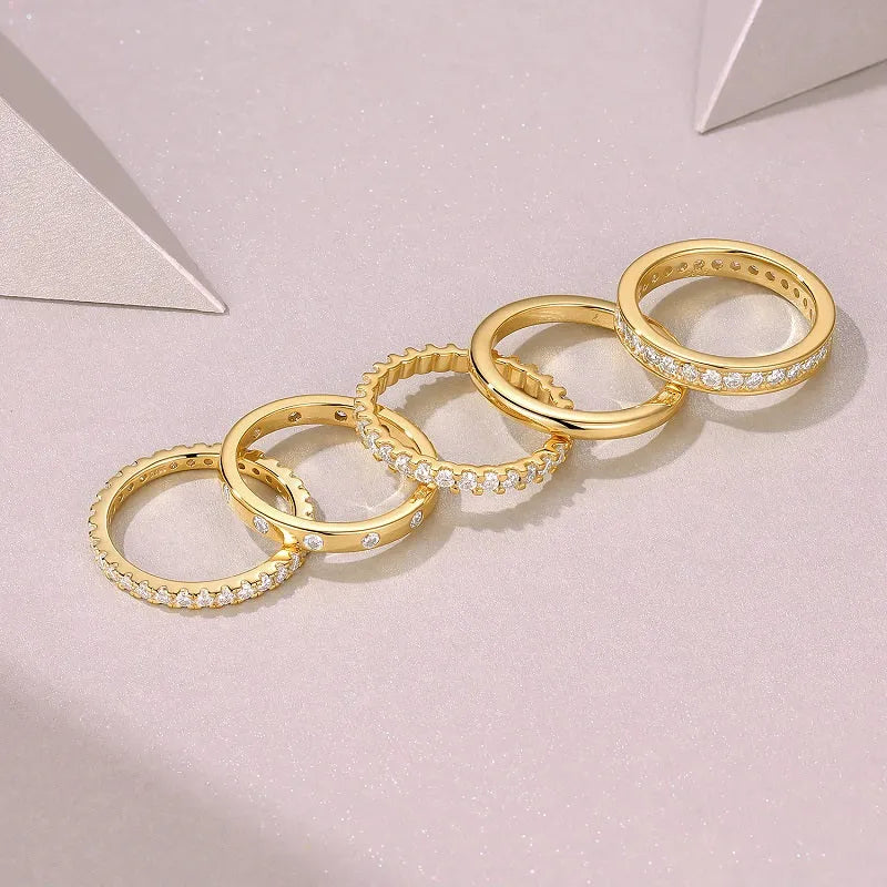 Gold plated S925 silver ring with moissanite stone under 0.1 carat, sizes 5-9, 12g, gift box and GRA certificate