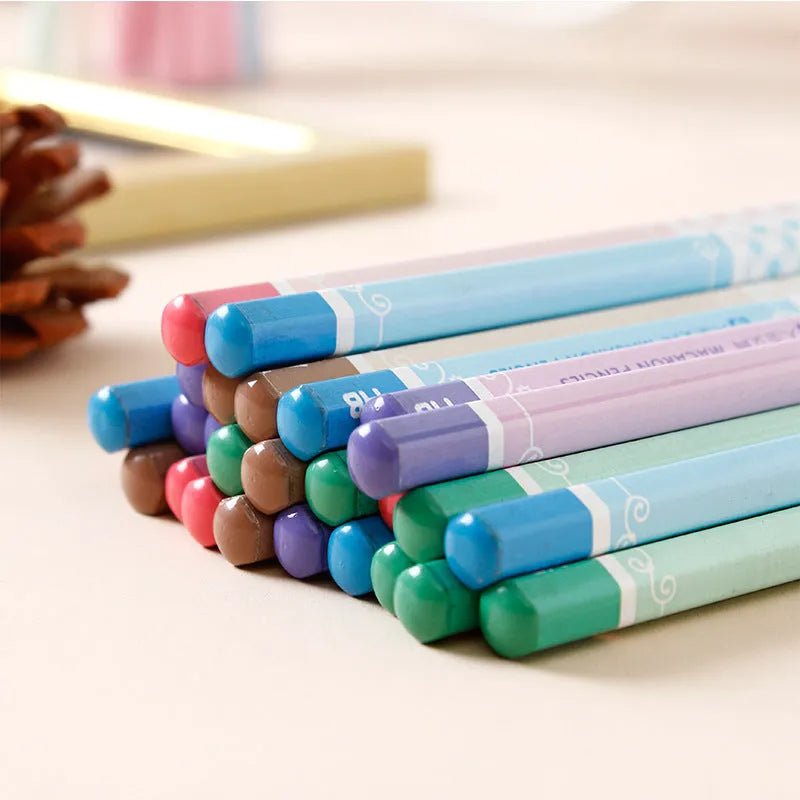 Basswood thermal transfer pencil with six-angle hexagonal rod design showing wooden barrel and HB graphite refills