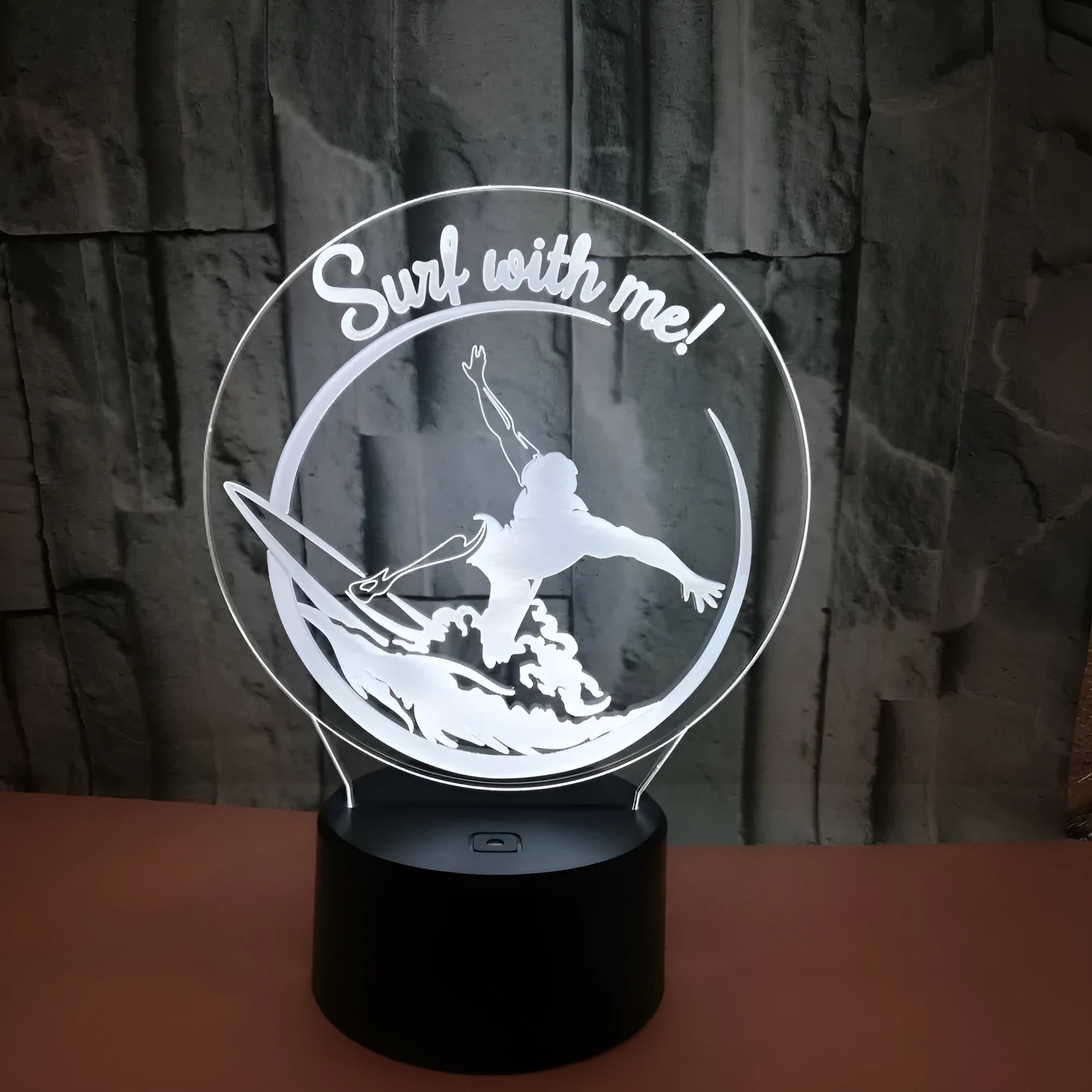 Touch control 3D night lamp with crack-patterned acrylic and seven colour LED lighting