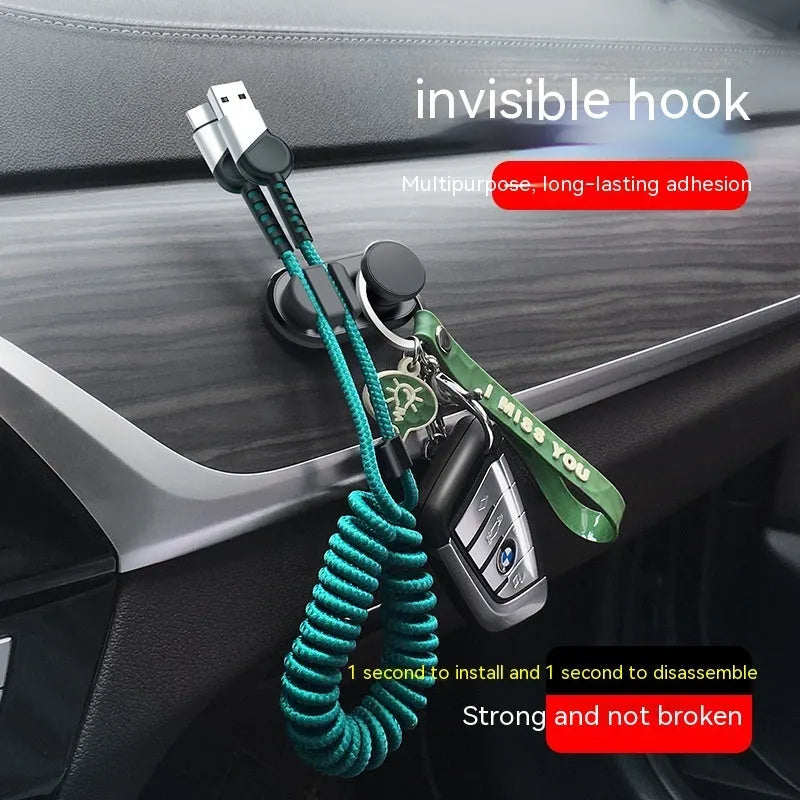 ABS silicone car and home data cable storage hook in dark green, space silver or star black