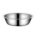 Stainless steel pet food bowl with grey silicone non-slip base, shown in multiple available sizes.