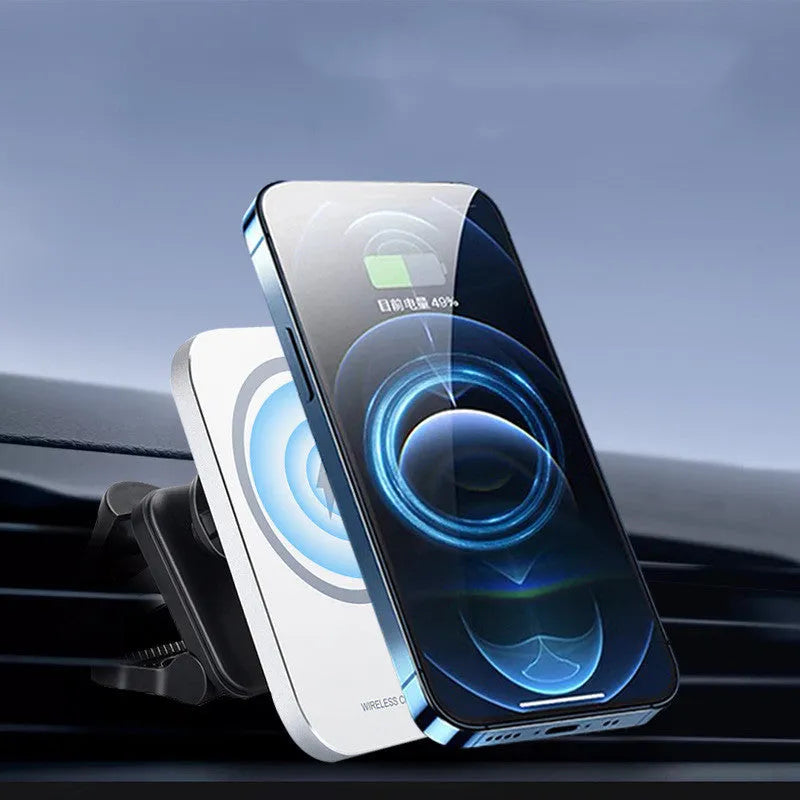 Black magnetic wireless charging car phone holder for Apple iPhone 12 with 15W power