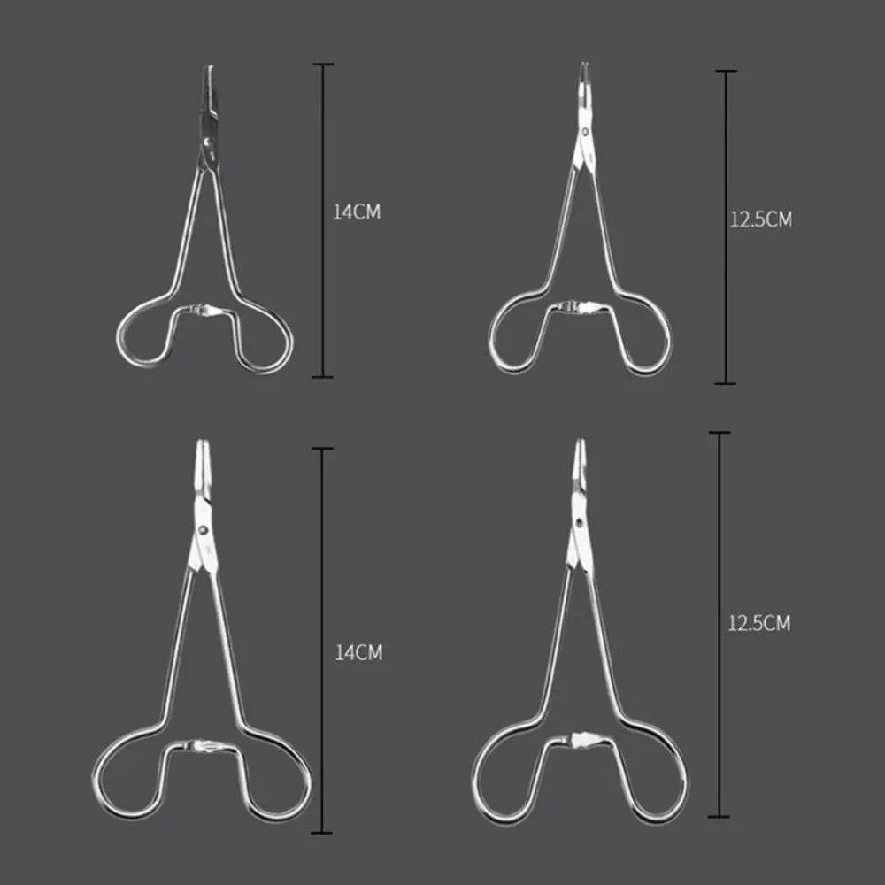 Silver stainless steel pet ear cleaning tweezers with an ergonomic anti-slip handle.