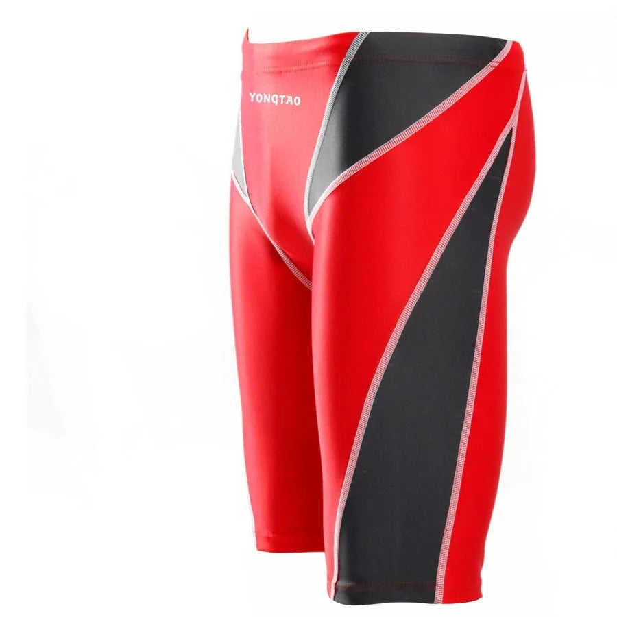 Knee-length men's swimming trunks with printed pattern in nylon fabric