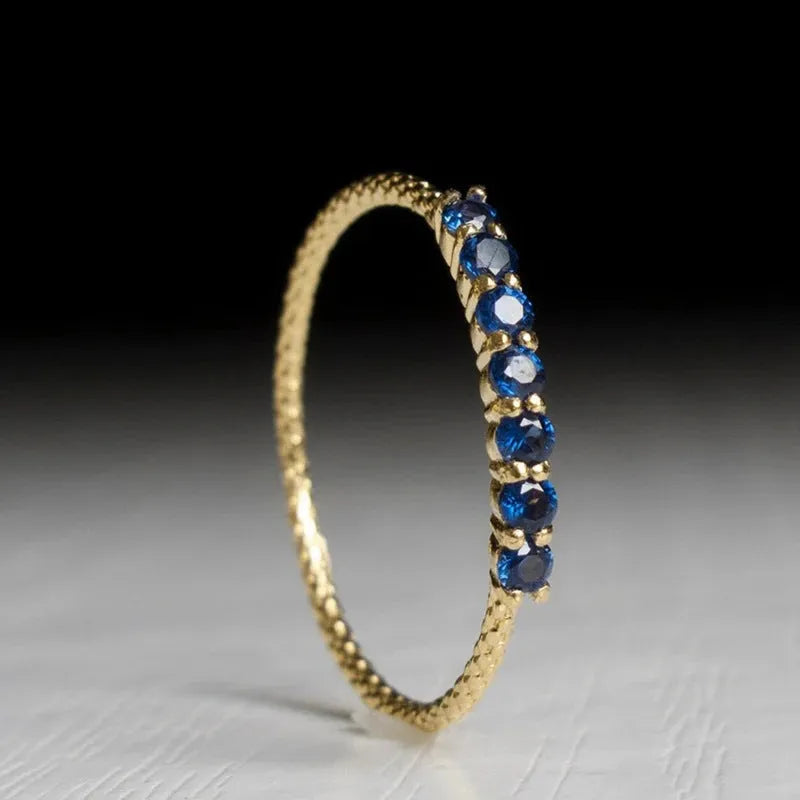 Retro gold copper thin row blue zircon geometric index finger ring for women