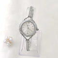 Women's Mori style quartz watch in gold or silver with a 25mm dial and chain strap.