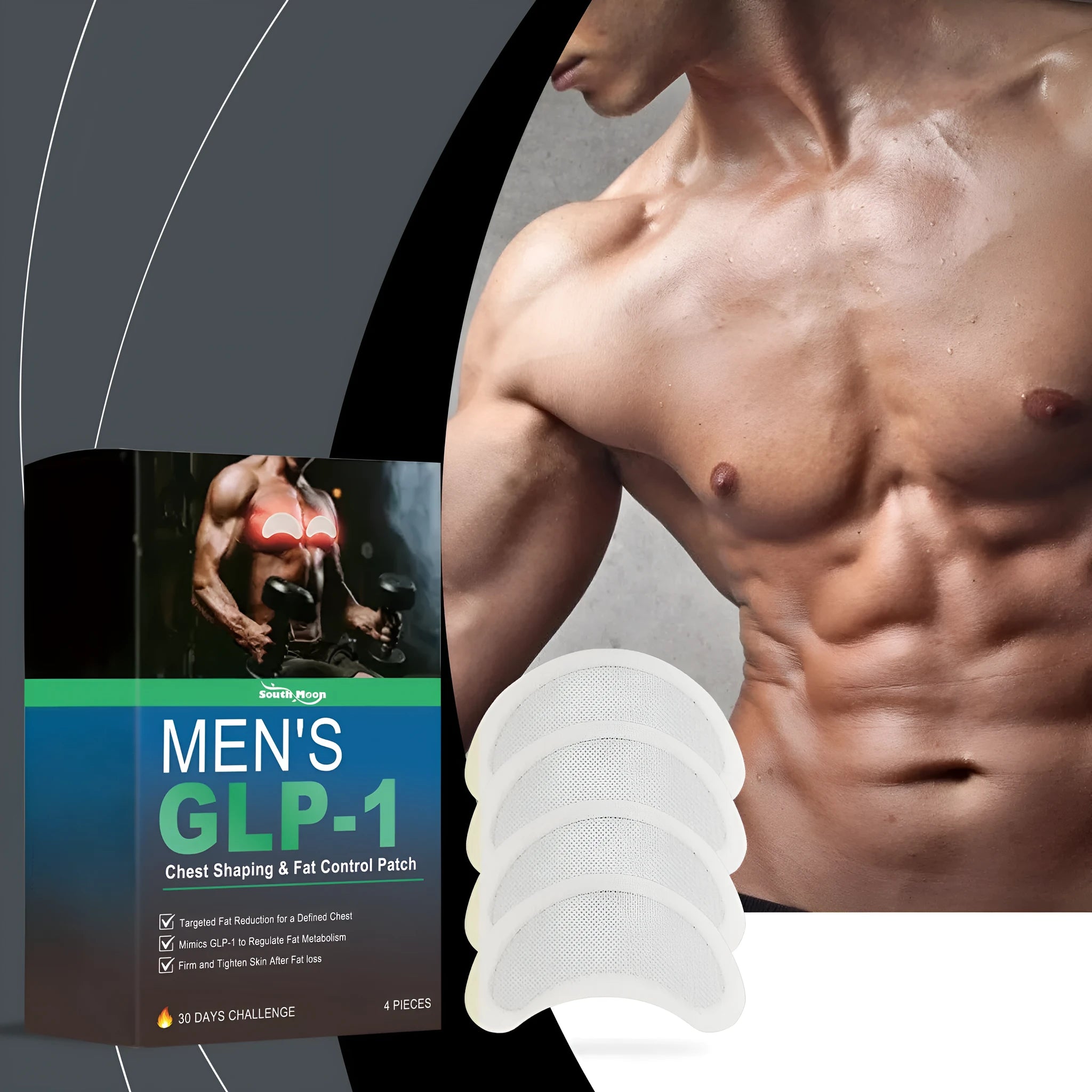 Pack of four thin men's figure control chest patches with mugwort and ginger extracts