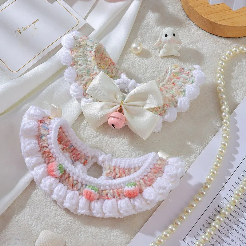 Handmade wool embroidered cat collar for British Shorthair cats in cartoon style.